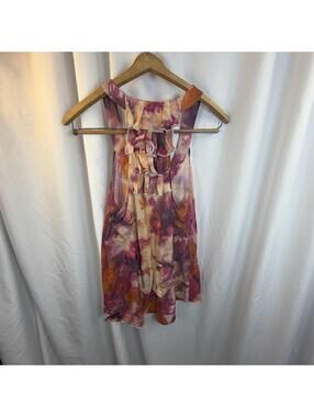 Piper & Sparrow Pink Orange Tie Dye Scoop Neck Tank Top Ruffled Back Large